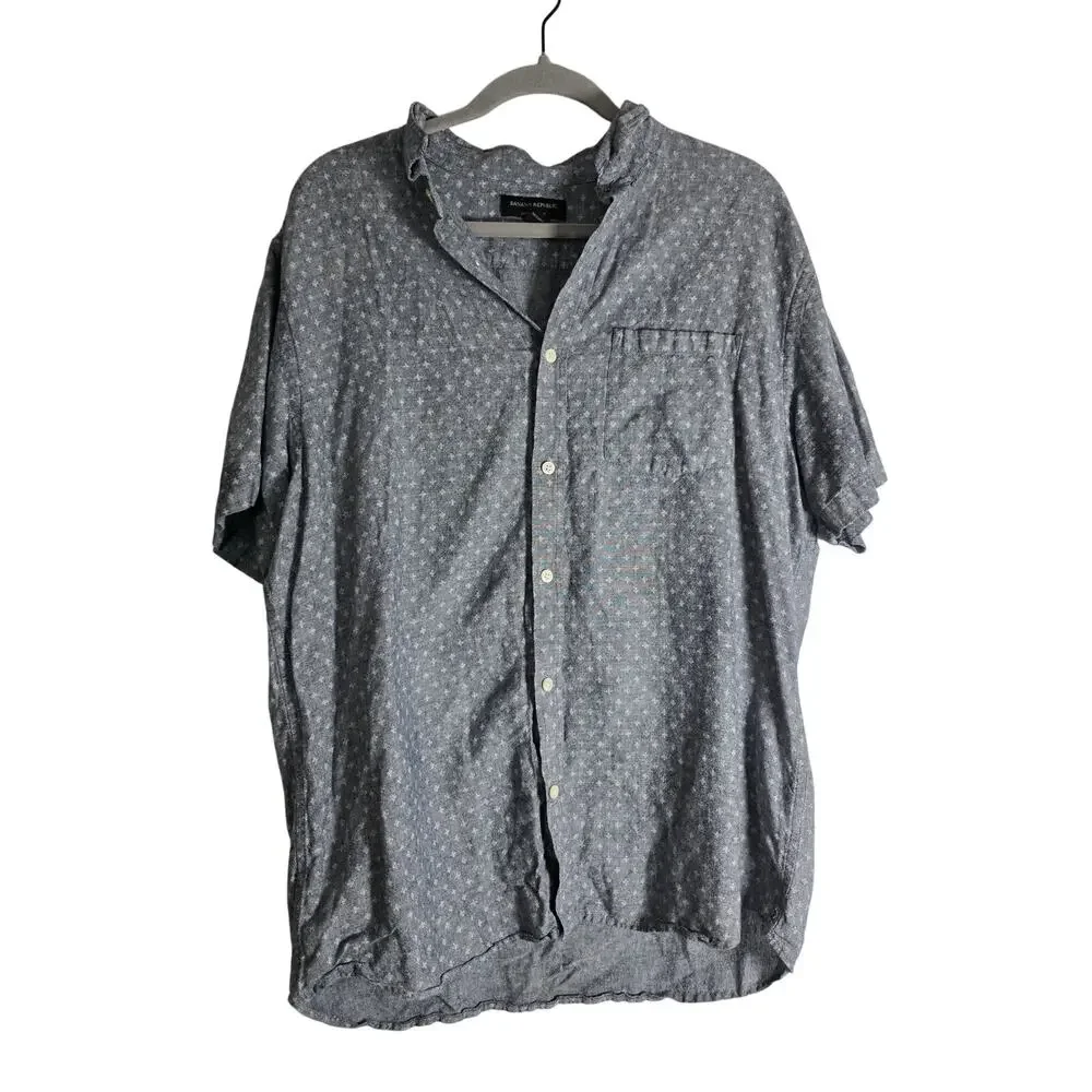 Banana Republic Mens XL Linen Blend Button Shirt Blue Slim Fit Casual Vacation